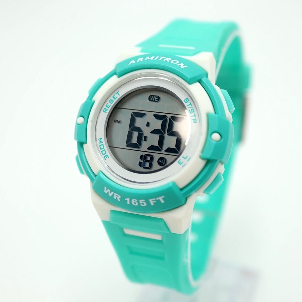 Armitron Womens Digital Watch 36mm Blue White Chrono Backlight w New Battery